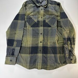 Volcom Men's Casual Plaid Shirt - Olive and Charcoal/Black